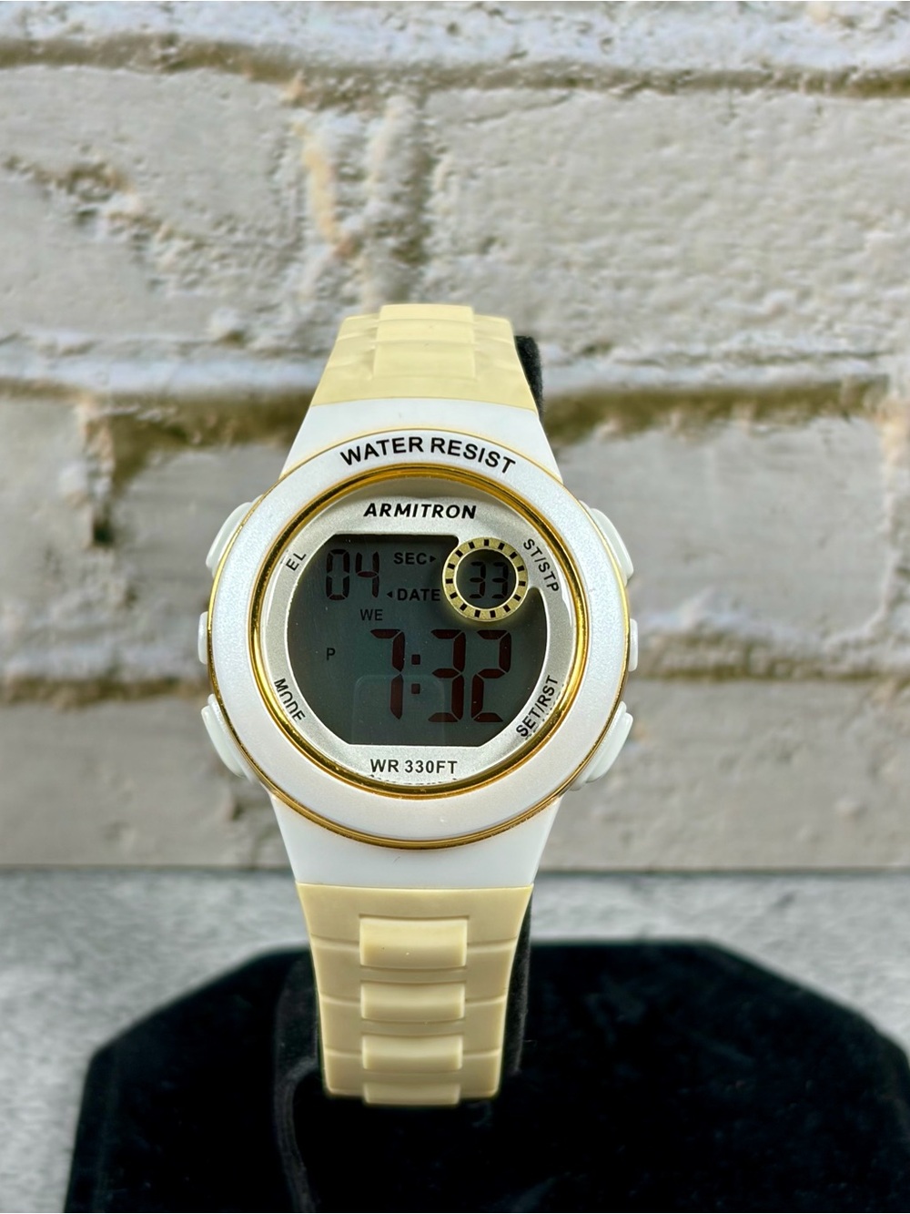 Armitron Digital Sport Watch White Gold Tone WR 330FT 32mm New Battery